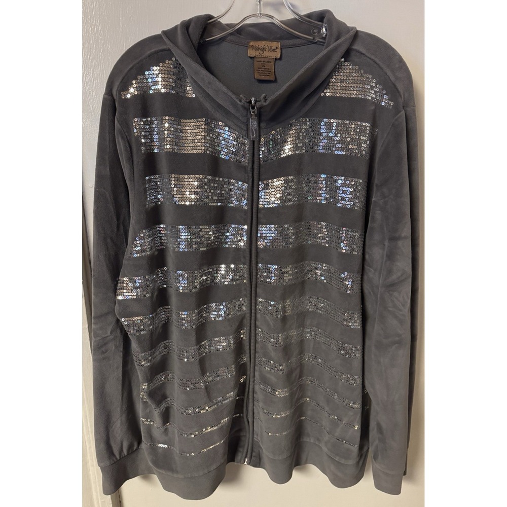 Midnight Velvet Women's‎ Size 2X Gray Silver Embellishes Zip Up 2 pc Track Suit